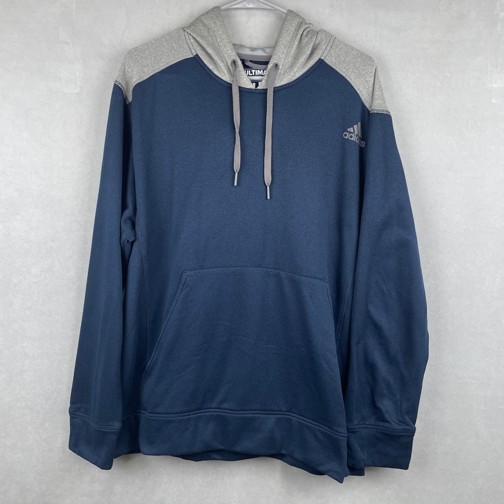 Adidas Ultimate Hoodie Blue‎ Gray Climawarm Colorblock Gym Fleece Sweatshirt XL